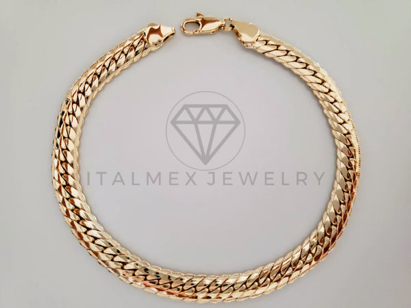 Tobillera de Lujo - 104907 - Diseño Ladrillo Diamantada 8mm Dorada Oro Laminado 18K