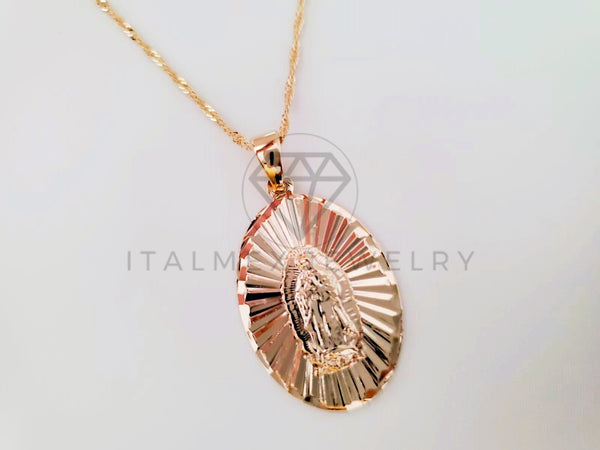 Collar Elegante - 104910 - Collar Medalla Virgen Guadalupe Dorada Oro Laminado 18K