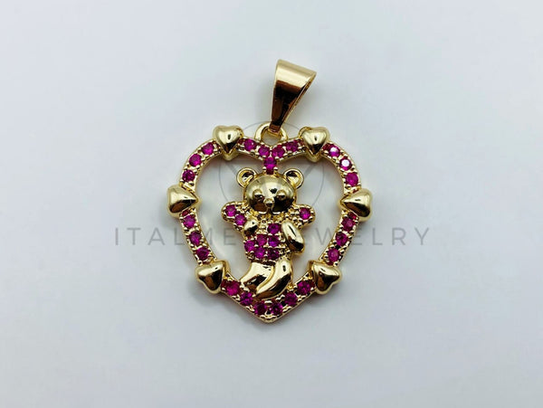 Dije de Lujo - 105732 - Dije Corazon Oso Circonia Rosa Oro Laminado 18K