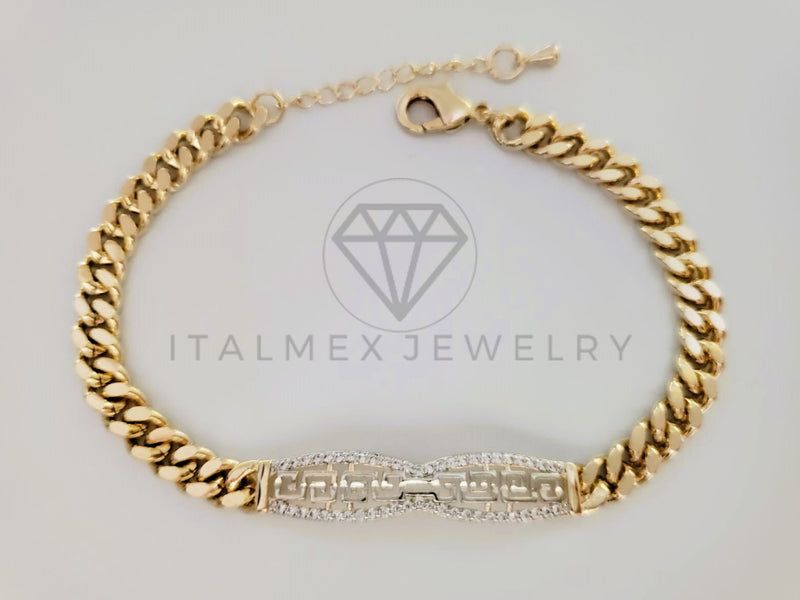 Pulsera de Lujo - 105318 - Esclava Cubana Placa Grecas 4mm Oro Laminado 18K