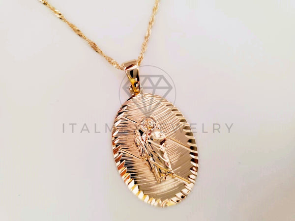 Collar Elegante - 104913 - Collar Medalla San Judas Dorada Oro Laminado 18K