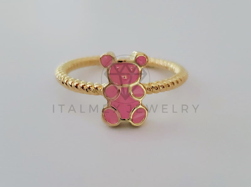 Anillo Dama de Lujo - 105005 - Diseño Oso Esmalte Rosa Oro Laminado 18K