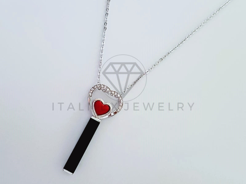 Collar de Lujo - 105225 - Collar Corazon y Barra Negra Plata .925