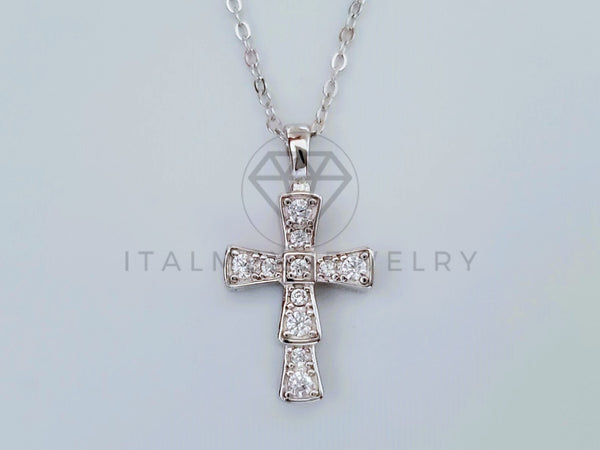 Collar de Lujo - 104972 - Estilo de Cruz con Circonia Plata Fina .925