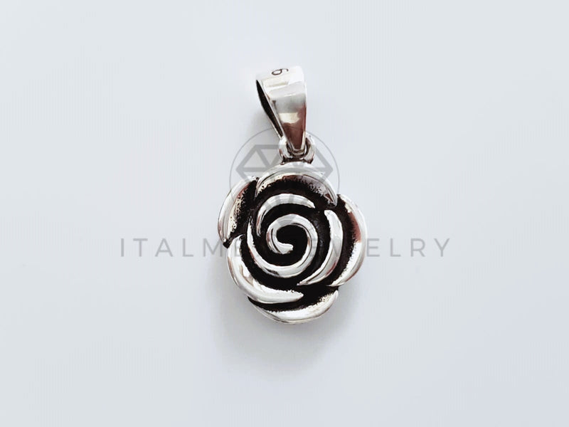 Dije No Religioso - 104829 - Dije Rosa y Petalos Mini Plata .925