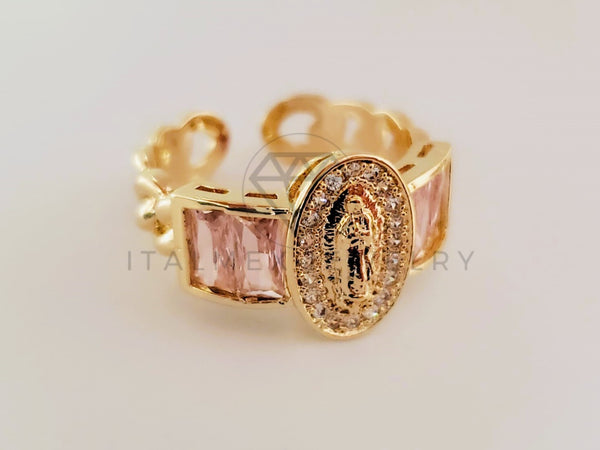 Anillo de Dama - 105393 - Anillo Virgen Guadalupe Circonia Rosa Oro Laminado 18K