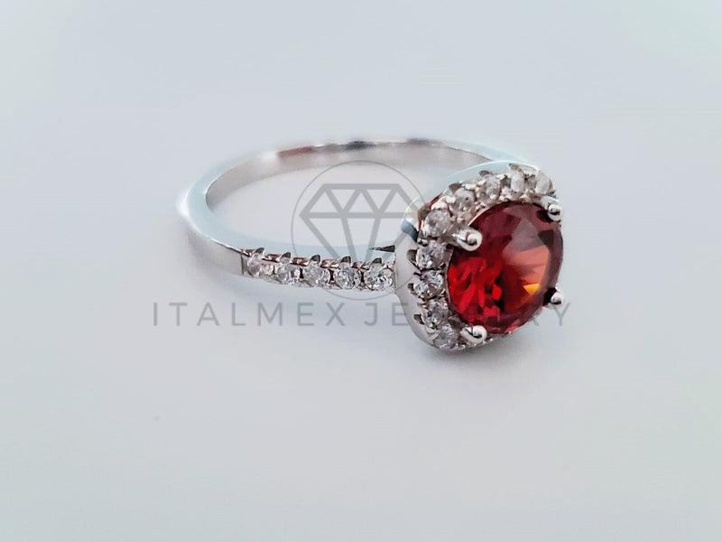 Anillo de Dama - 104730 - Anillo Biselado Circonia Roja y Clara Plata .925