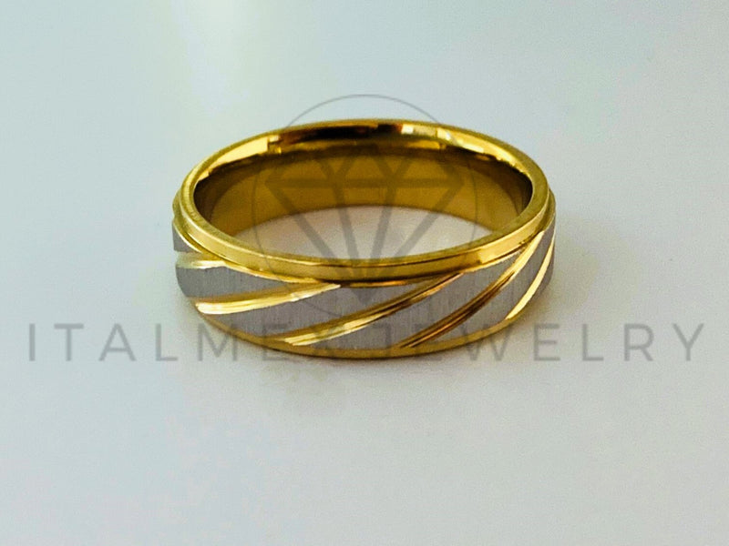 Anillo de Lujo - 105450 - Argolla Rayada Bitono 6mm Oro Laminado 18K