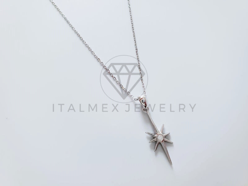 Collar de Lujo - 104784 - Diseño Estrella Circonia Clara Plata Fina .925