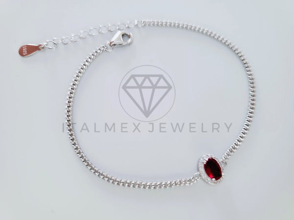 Pulsera de Lujo - 104772 - Diseño Biselado Circonia Roja Plata Fina .925