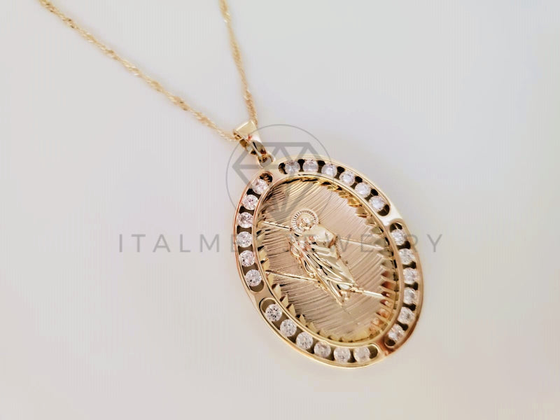 Collar Elegante - 105248 - Collar San Judas con Circonia Oro Laminado 18K