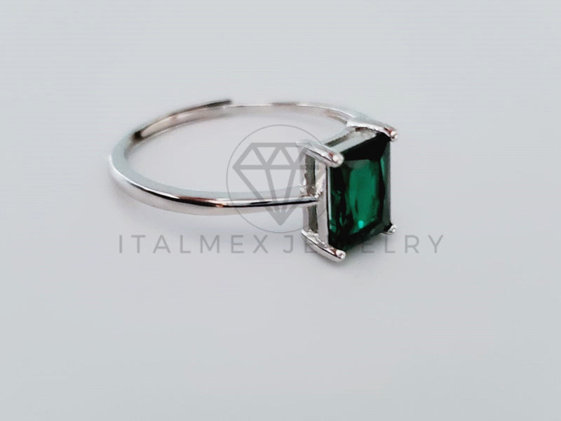 Anillo de Dama - 104725 - Anillo Solitario Circonia Princesa Verde Plata .925