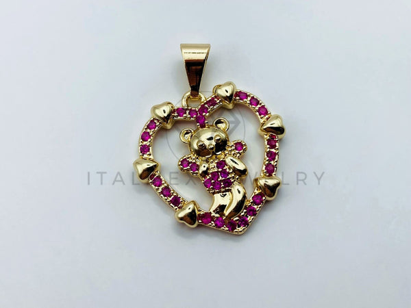 Dije de Lujo - 105732 - Dije Corazon Oso Circonia Rosa Oro Laminado 18K