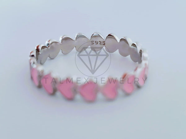 Anillo de Dama - 104708 - Anillo Corazones Rosas Esmalte Plata .925