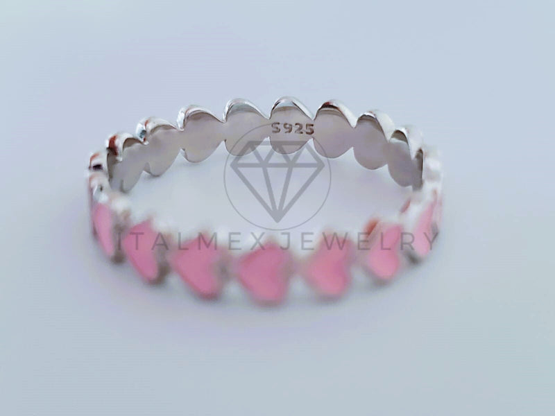 Anillo de Dama - 104708 - Anillo Corazones Rosas Esmalte Plata .925
