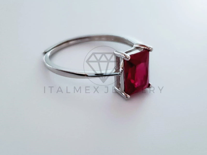 Anillo de Dama - 104731 - Anillo Solitario Circonia Princesa Roja Plata .925