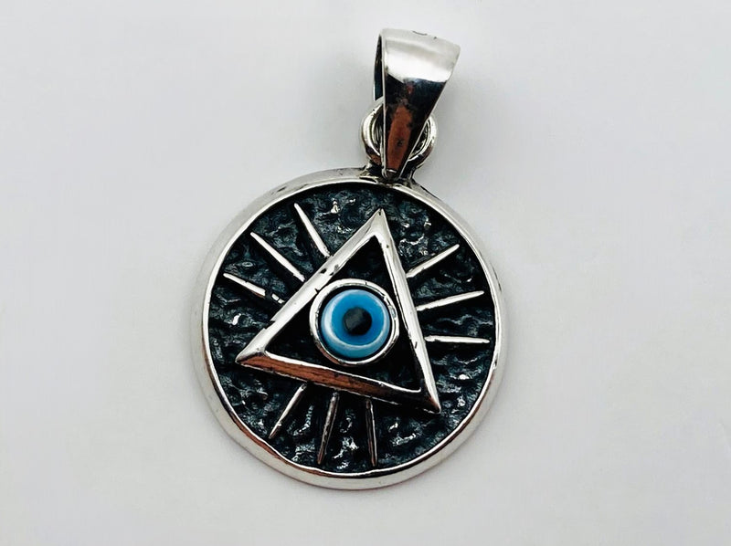 Dije No Religioso - 105510 - Medalla Illuminati Ojo Azul - Plata .925