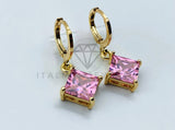 Arete de Lujo - 105793 - Arete Rombo Circonia Rosa Oro Laminado 18K