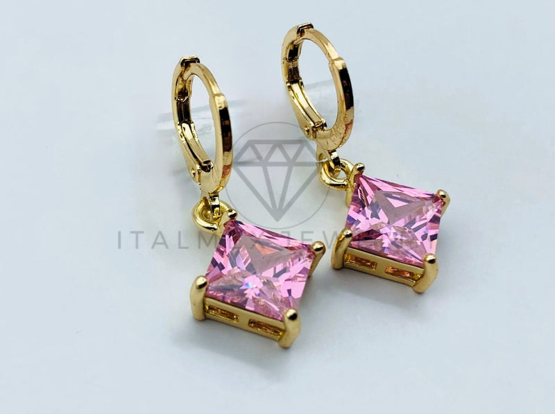 Arete de Lujo - 105793 - Arete Rombo Circonia Rosa Oro Laminado 18K