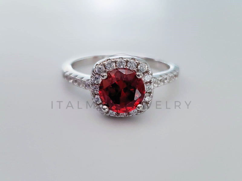 Anillo de Dama - 104730 - Anillo Biselado Circonia Roja y Clara Plata .925