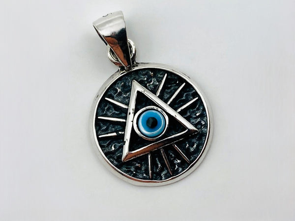 Dije No Religioso - 105510 - Medalla Illuminati Ojo Azul - Plata .925
