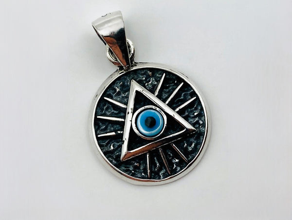Dije No Religioso - 105510 - Medalla Illuminati Ojo Azul Plata .925