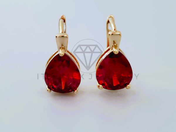 Arete de Lujo - 104887 - Arete Clasico Circonia Roja Oro Laminado 18K