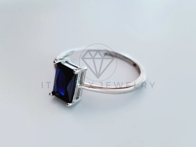 Anillo de Dama - 104732 - Anillo Solitario Circonia Princesa Azul Plata .925