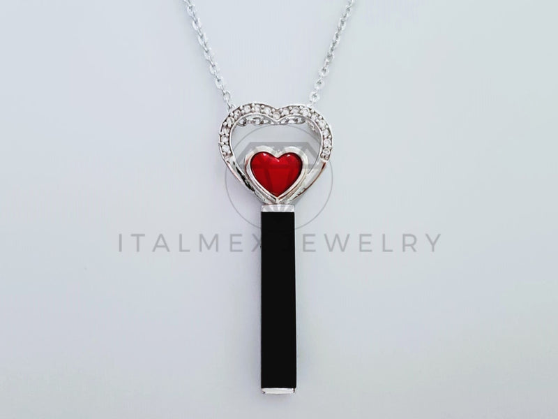 Collar de Lujo - 105225 - Collar Corazon y Barra Negra Plata .925