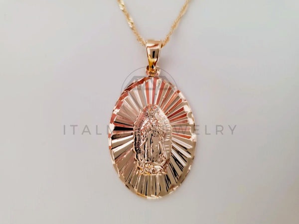 Collar Elegante - 104910 - Collar Medalla Virgen Guadalupe Dorada Oro Laminado 18K