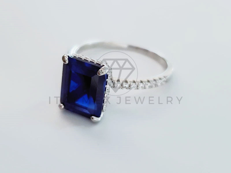 Anillo de Dama - 104723 - Anillo Solitario Circonia Princesa Azul Plata .925