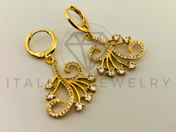 Arete de Lujo - 105441 - Diseño de Flores con CZ Blanca Oro Laminado 18K