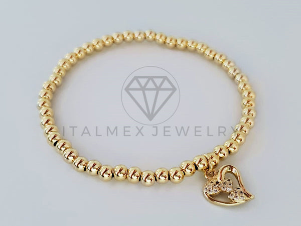 Pulsera de Lujo - 105011 - Diseño Bolitas con Corazón CZ Clara Oro Laminado 18K