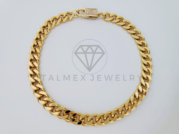 Pulsera de Lujo - 105015 - Diseño de Cadena Cubana Circonia Clara Oro Laminado 18K
