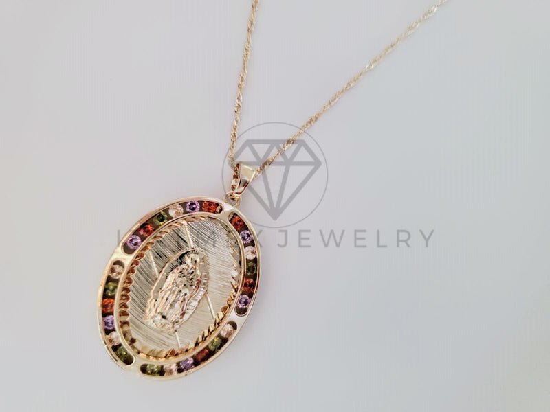 Collar Elegante - 105247 - Collar Virgen Guadalupe con Circonia Oro Laminado 18K