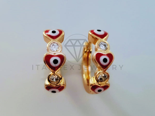 Arete de Lujo - 105094 - Huggie Ojo Turco Rojo Oro Laminado 18K