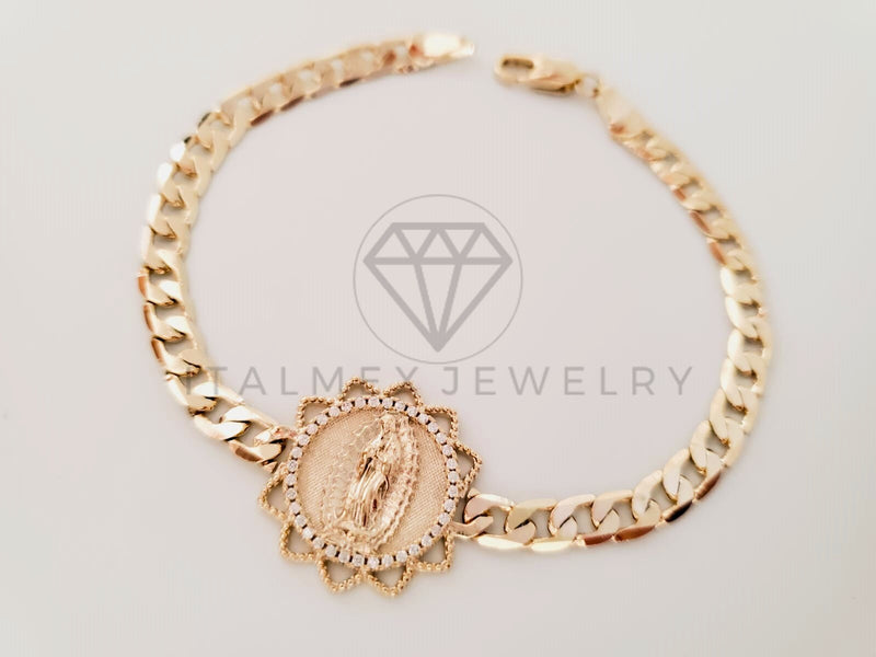 Pulsera de Lujo - 104878 - Cubana con Virgen de Guadalupe Oro Laminado 18K