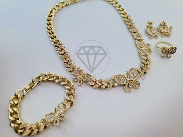 Juego de Lujo - 105093 - Mariposas Circonia Clara Collar, Anillo, Aretes y Pulsera Oro Laminado 18K