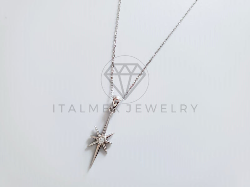 Collar de Lujo - 104784 - Diseño Estrella Circonia Clara Plata Fina .925