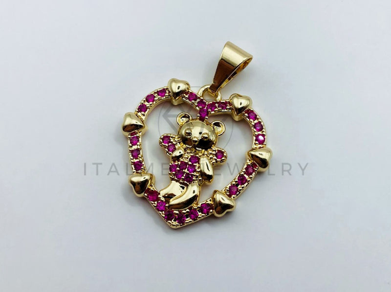 Dije de Lujo - 105732 - Dije Corazon Oso Circonia Rosa Oro Laminado 18K