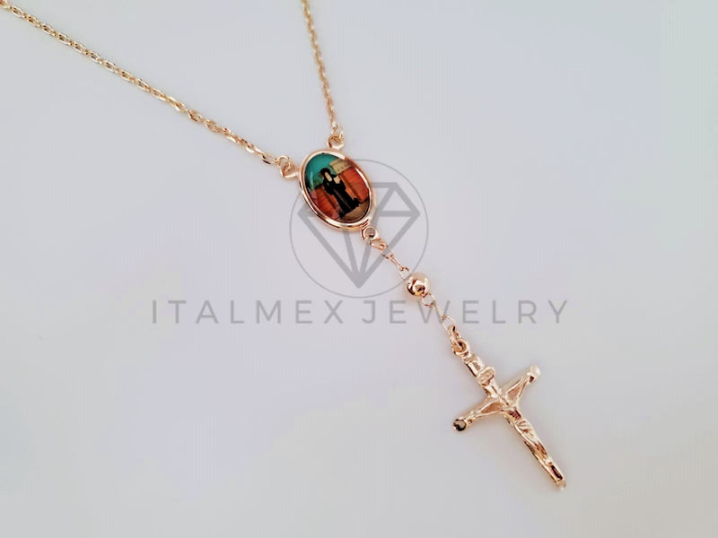 Collar Elegante - 104920 - Collar Rosario Santo Dorado Oro Laminado 18K