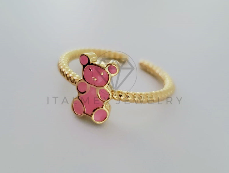 Anillo Dama de Lujo - 105005 - Diseño Oso Esmalte Rosa Oro Laminado 18K