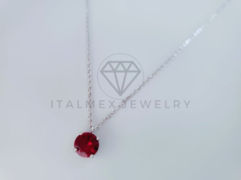 Collar de Lujo - 105230 - Collar Solitario Circonia Roja Plata .925