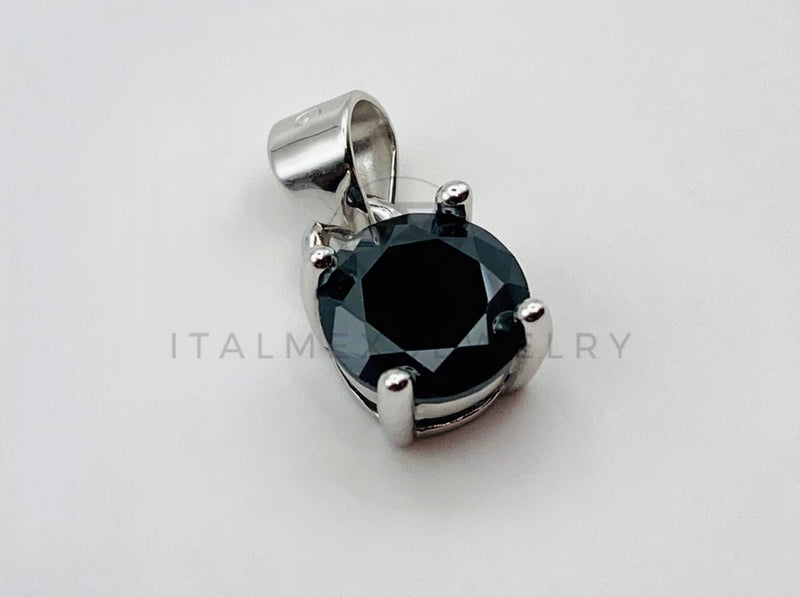 Dije No Religioso - 105505 - Dije Redondo Circonia Negro Onix 6mm Plata .925