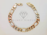 Pulsera de Lujo - 105309 - Pulsera Figaro Rayada Florentina 8mm - Oro Laminado 18K