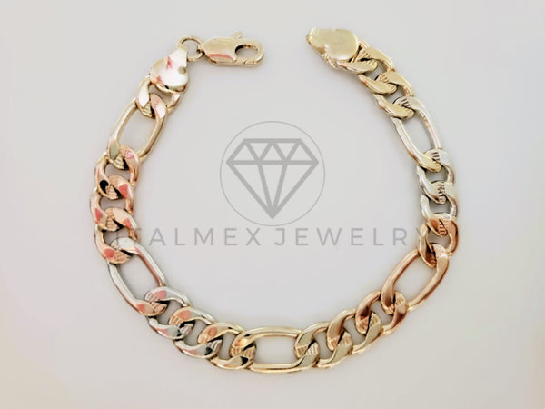Pulsera de Lujo - 105309 - Pulsera Figaro Rayada Florentina 8mm - Oro Laminado 18K