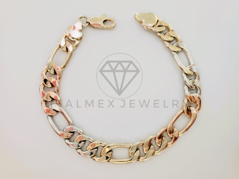 Pulsera de Lujo - 105309 - Pulsera Figaro Rayada Florentina 8mm - Oro Laminado 18K