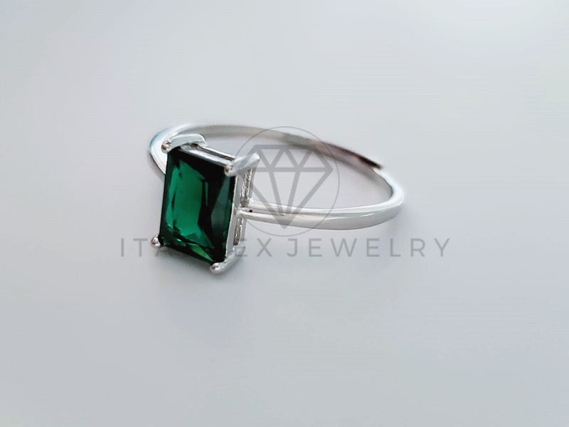 Anillo de Dama - 104725 - Anillo Solitario Circonia Princesa Verde Plata .925