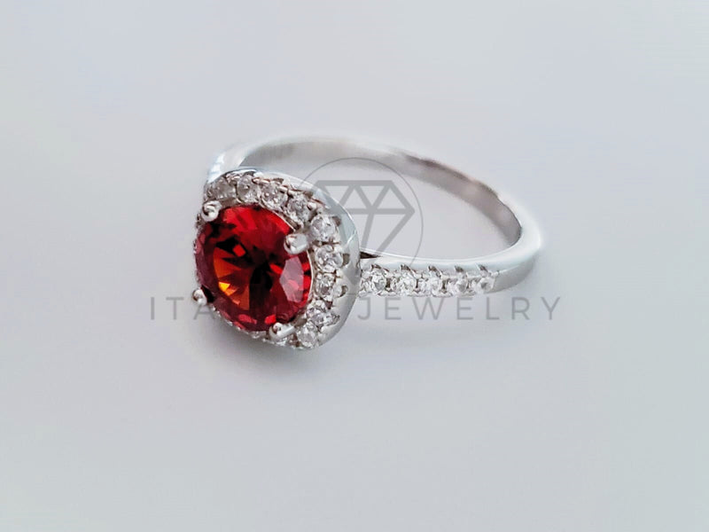 Anillo de Dama - 104730 - Anillo Biselado Circonia Roja y Clara Plata .925