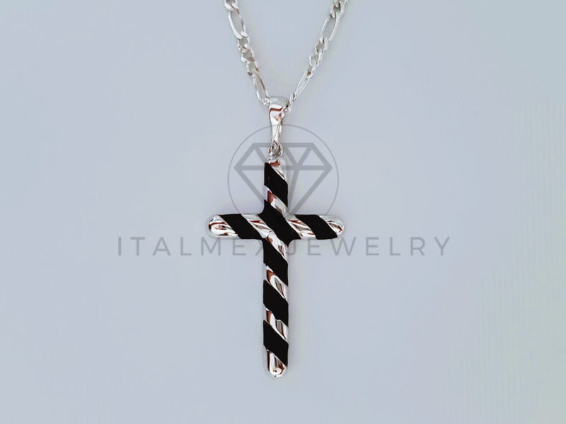 Dije Religioso - 104998 - Dije Cruz Espiral Negro Plata .925